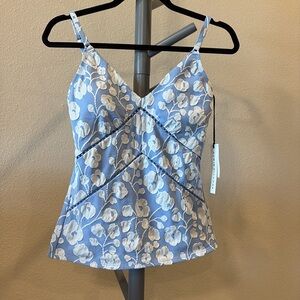 NWT Robin Piccone Sadie Blue Floral Tankini Top Size S
